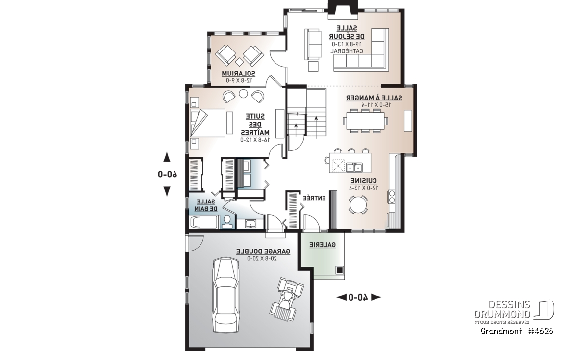 Rez-de-chaussée - Superbe plan de maison avec belle fenestration, 3 à 4 chambres, foyer, solarium, garage double - Grandmont