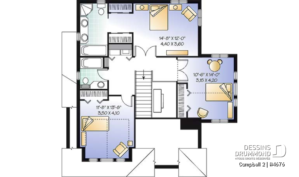 Étage - Modèle de maison à étage, garage, terrain étroit, 3 chambres, 2.5 s.bain &amp; buanderie à l'étage, foyer, bureau - Campbell 2