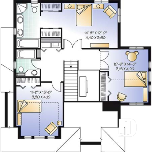 Étage - Modèle de maison à étage, garage, terrain étroit, 3 chambres, 2.5 s.bain & buanderie à l'étage, foyer, bureau - Campbell 2