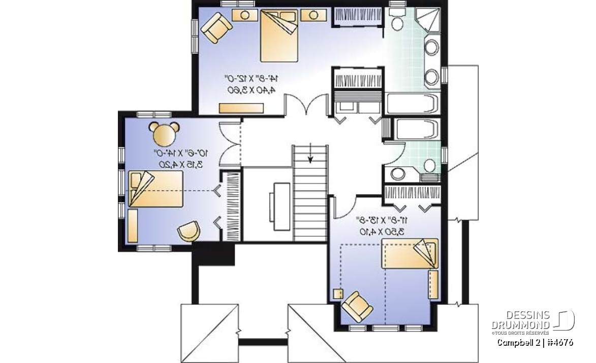 Étage - Modèle de maison à étage, garage, terrain étroit, 3 chambres, 2.5 s.bain &amp; buanderie à l'étage, foyer, bureau - Campbell 2