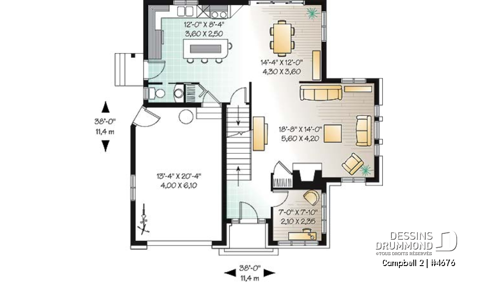 Rez-de-chaussée - Modèle de maison à étage, garage, terrain étroit, 3 chambres, 2.5 s.bain &amp; buanderie à l'étage, foyer, bureau - Campbell 2