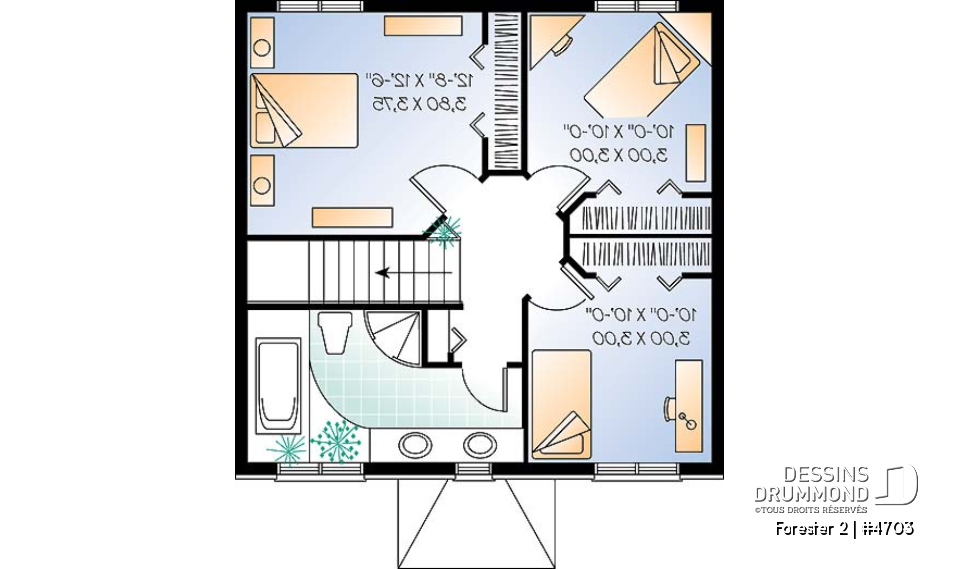 Étage - Plan de cottage classique, 3 chambres, fenestration abondante, perron abritée - Forester 2