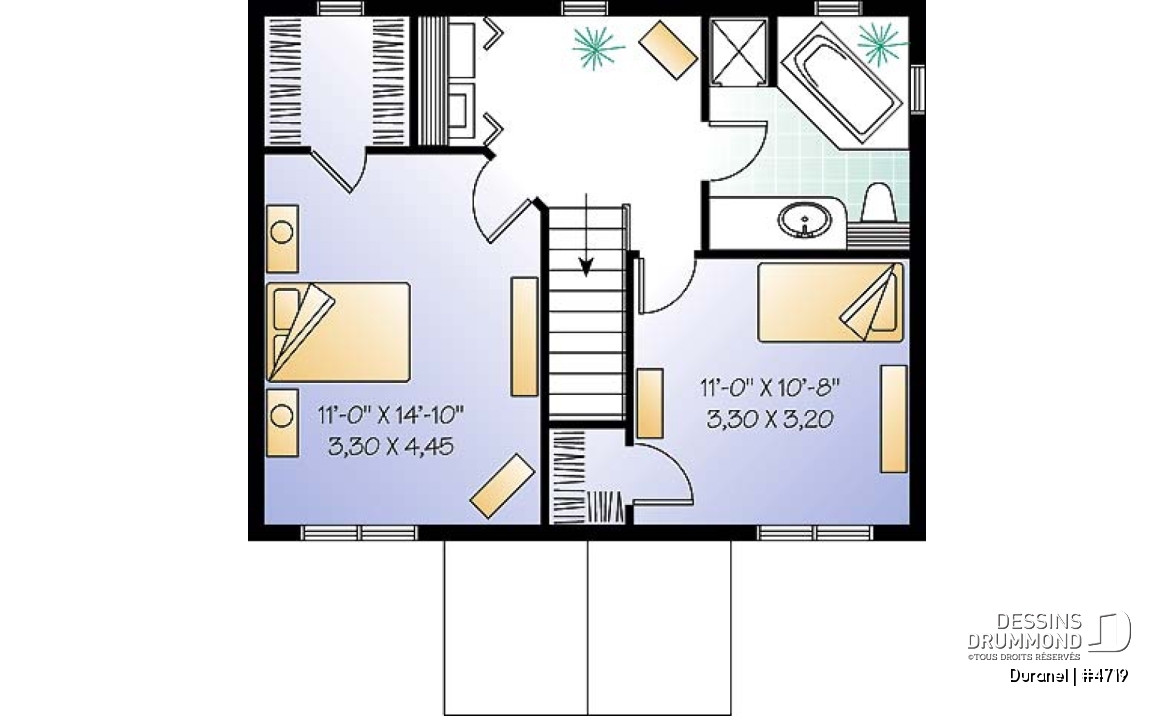 Étage - Plan de maison à étage, petit budget. 2 chambres avec walk-in, salle de lavage à l’étage, cuisine avec îlot. - Duranel