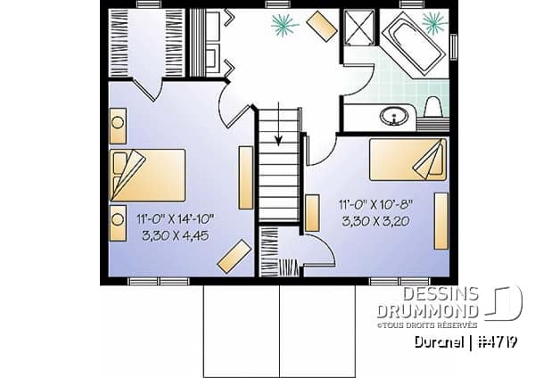 Étage - Plan maison étage petit budget, 2 chambres avec walk-in, buanderie à l'étage, cuisine avec îlot - Duranel