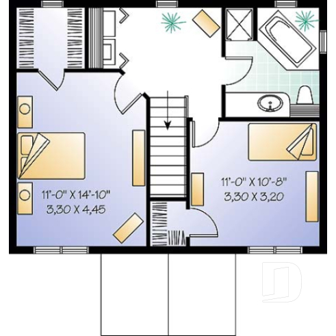 Étage - Plan de maison à étage, petit budget. 2 chambres avec walk-in, salle de lavage à l’étage, cuisine avec îlot. - Duranel