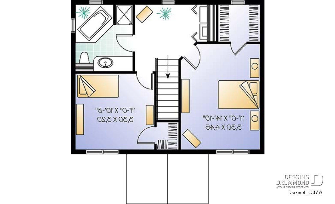 Étage - Plan de maison à étage, petit budget. 2 chambres avec walk-in, salle de lavage à l’étage, cuisine avec îlot. - Duranel