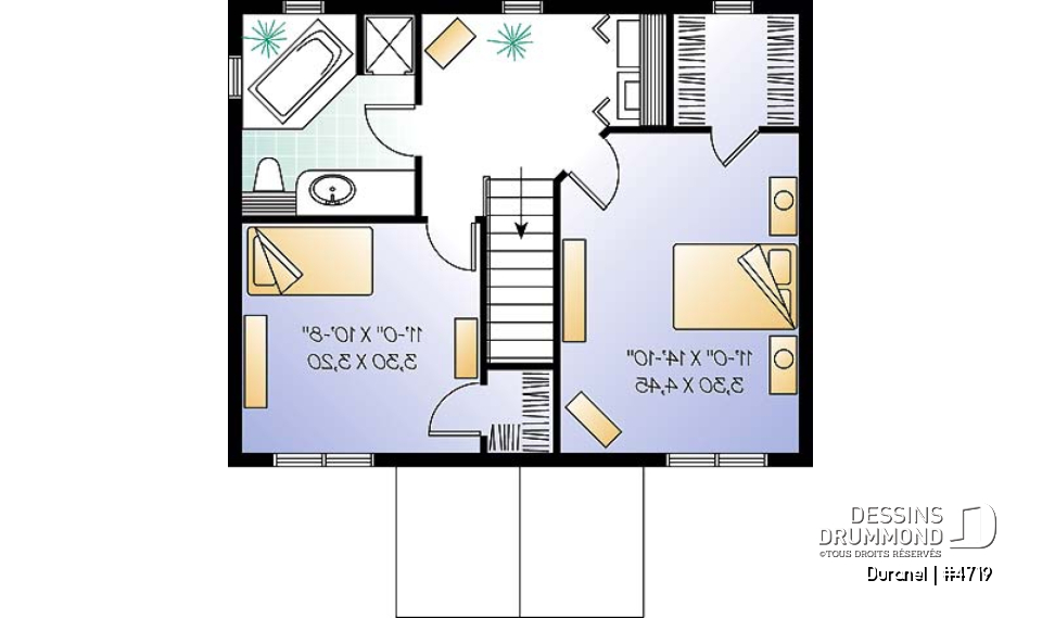 Étage - Plan de maison à étage, petit budget. 2 chambres avec walk-in, salle de lavage à l’étage, cuisine avec îlot. - Duranel