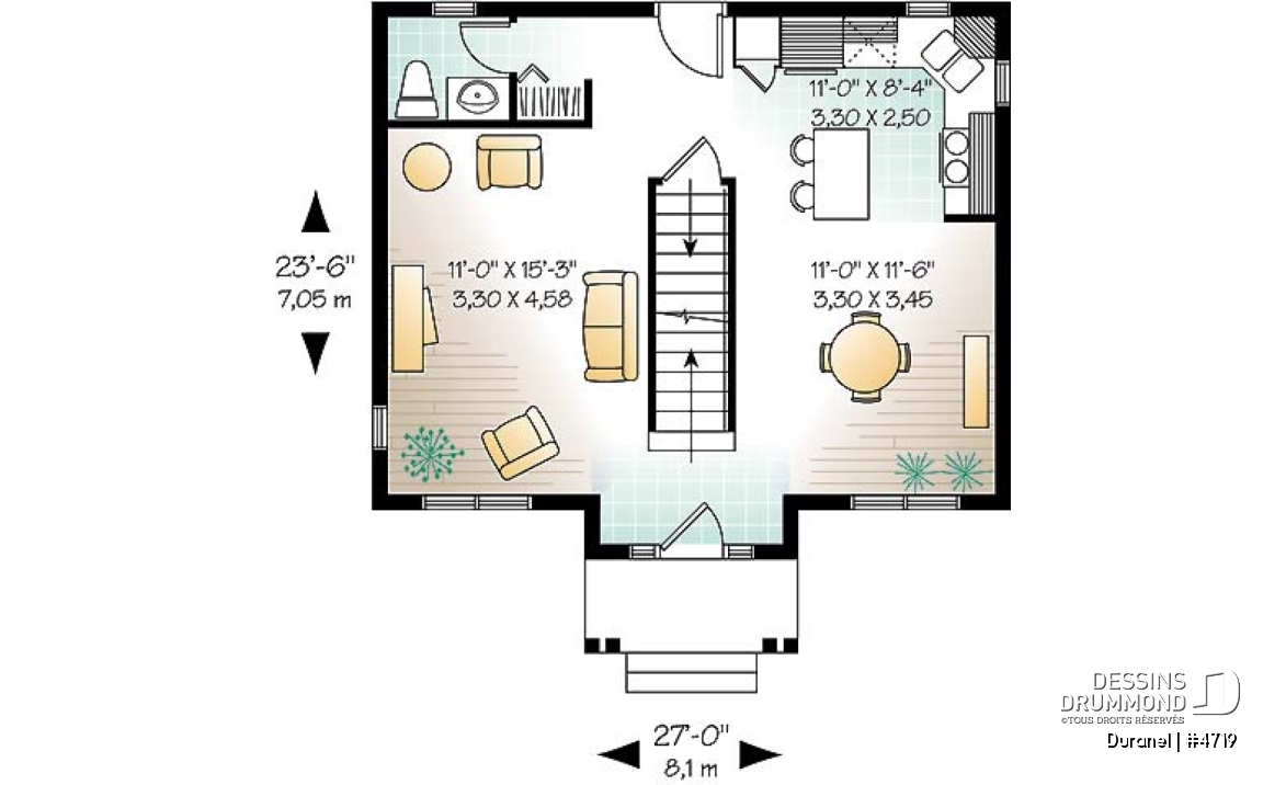 Rez-de-chaussée - Plan de maison à étage, petit budget. 2 chambres avec walk-in, salle de lavage à l’étage, cuisine avec îlot. - Duranel