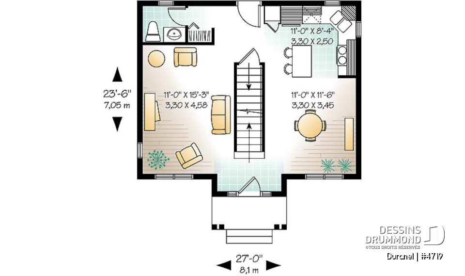 Rez-de-chaussée - Plan de maison à étage, petit budget. 2 chambres avec walk-in, salle de lavage à l’étage, cuisine avec îlot. - Duranel