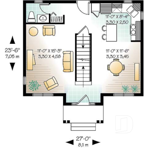 Rez-de-chaussée - Plan de maison à étage, petit budget. 2 chambres avec walk-in, salle de lavage à l’étage, cuisine avec îlot. - Duranel