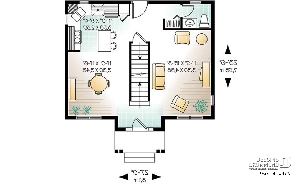 Rez-de-chaussée - Plan de maison à étage, petit budget. 2 chambres avec walk-in, salle de lavage à l’étage, cuisine avec îlot. - Duranel