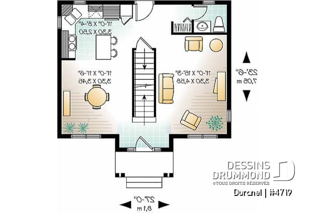 Rez-de-chaussée - Plan maison étage petit budget, 2 chambres avec walk-in, buanderie à l'étage, cuisine avec îlot - Duranel
