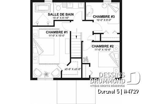 Étage - Plan de petit cttage confortable avec 3 chambres et une belle salle à dîner séparée - Duranel 5