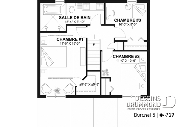 Étage - Plan de petit cttage confortable avec 3 chambres et une belle salle à dîner séparée - Duranel 5