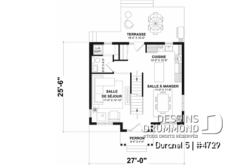 Rez-de-chaussée - Plan de petit cttage confortable avec 3 chambres et une belle salle à dîner séparée - Duranel 5