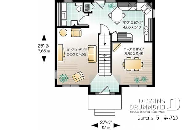 Rez-de-chaussée - Plan de petit cttage confortable avec 3 chambres et une belle salle à dîner séparée - Duranel 5