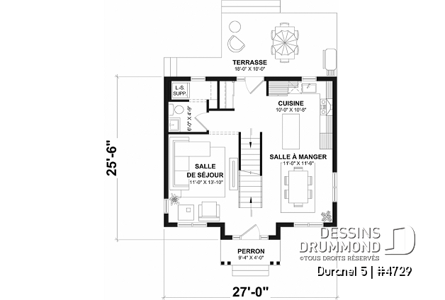 Rez-de-chaussée - Plan de petit cttage confortable avec 3 chambres et une belle salle à dîner séparée - Duranel 5