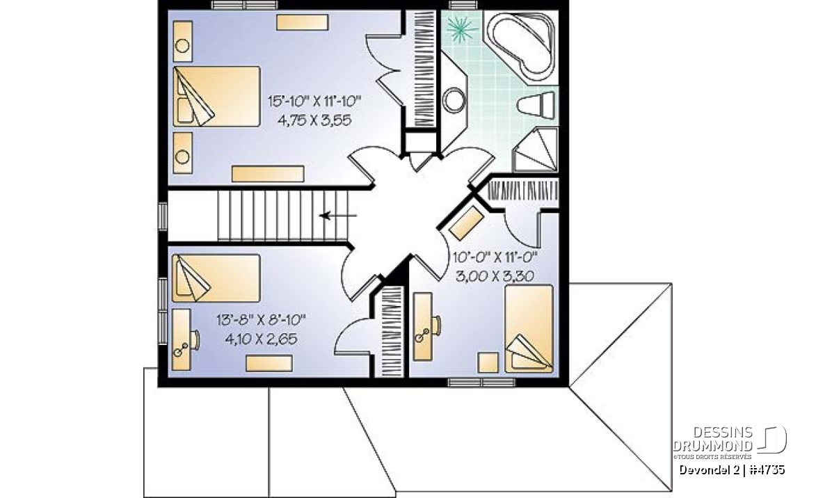 Étage - Plan de cottage de 3 chambres, cuisine fort logeable, salle à dîner bien fenestrée - Devondel 2