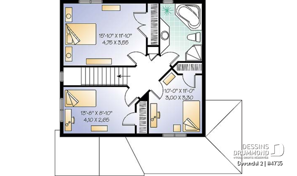 Étage - Plan de cottage de 3 chambres, cuisine fort logeable, salle à dîner bien fenestrée - Devondel 2