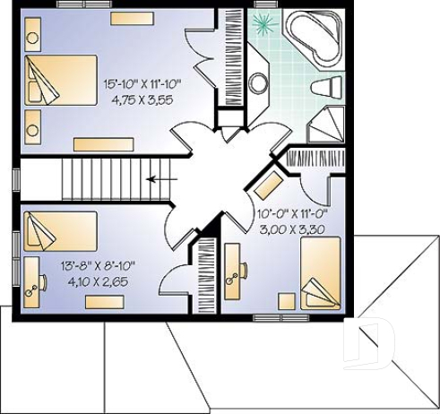 Étage - Plan de cottage de 3 chambres, cuisine fort logeable, salle à dîner bien fenestrée - Devondel 2