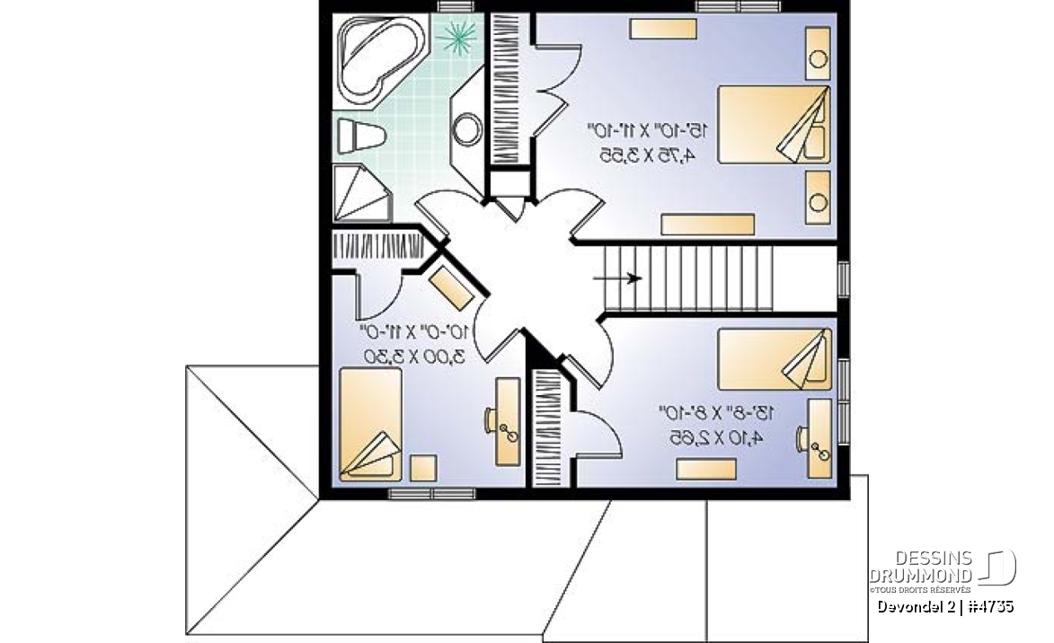 Étage - Plan de cottage de 3 chambres, cuisine fort logeable, salle à dîner bien fenestrée - Devondel 2
