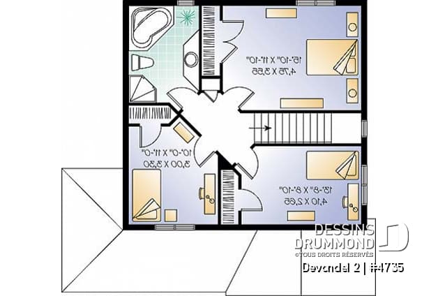 Étage - Plan de cottage de 3 chambres, cuisine fort logeable, salle à dîner bien fenestrée - Devondel 2