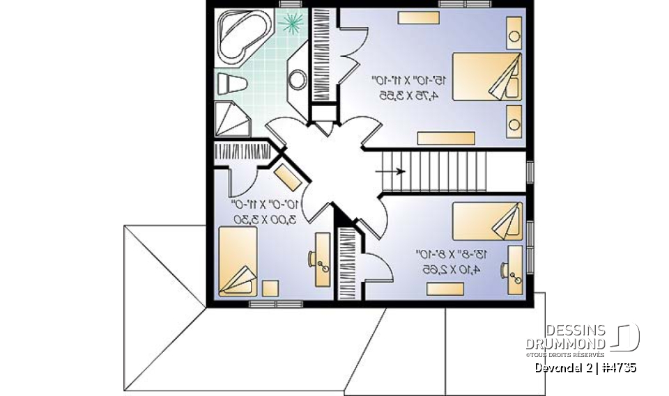 Étage - Plan de cottage de 3 chambres, cuisine fort logeable, salle à dîner bien fenestrée - Devondel 2