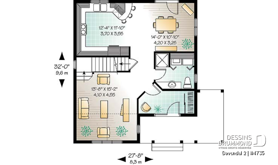 Rez-de-chaussée - Plan de cottage de 3 chambres, cuisine fort logeable, salle à dîner bien fenestrée - Devondel 2