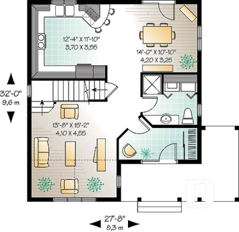 Rez-de-chaussée - Plan de cottage de 3 chambres, cuisine fort logeable, salle à dîner bien fenestrée - Devondel 2