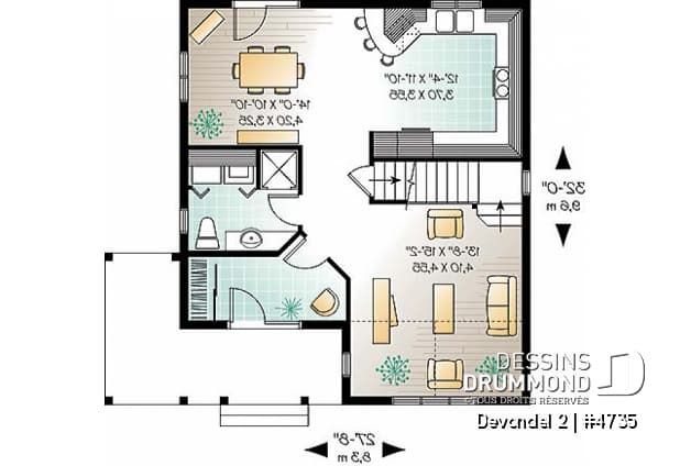 Rez-de-chaussée - Plan de cottage de 3 chambres, cuisine fort logeable, salle à dîner bien fenestrée - Devondel 2