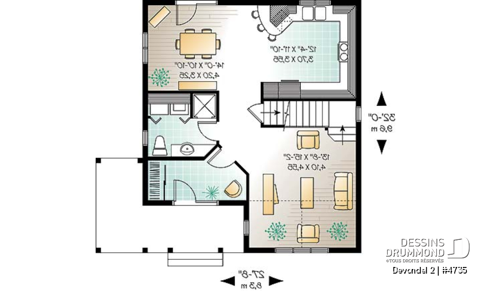 Rez-de-chaussée - Plan de cottage de 3 chambres, cuisine fort logeable, salle à dîner bien fenestrée - Devondel 2