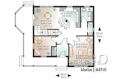 Rez-de-chaussée - Plan de maison de 3 chambres, bureau, fenestration abondante, 2 walk-ins à la chambre parents - Marion