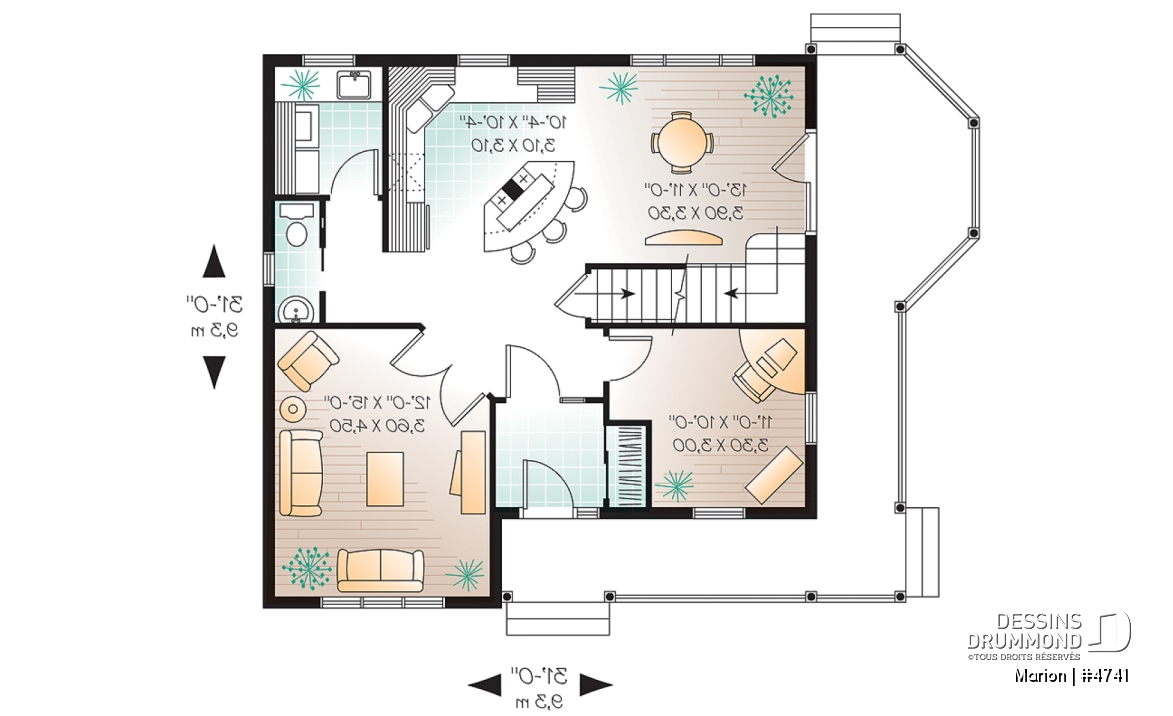 Rez-de-chaussée - Plan de maison de 3 chambres, bureau, fenestration abondante, 2 walk-ins à la chambre parents - Marion