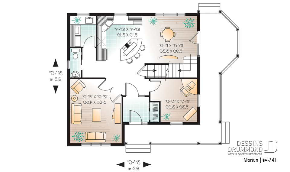Rez-de-chaussée - Plan de maison de 3 chambres, bureau, fenestration abondante, 2 walk-ins à la chambre parents - Marion