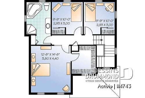 Étage - Plan de maison économique 3 chambres, chambre parent avec walk-in, salle de lavage au 1er - Acrivie
