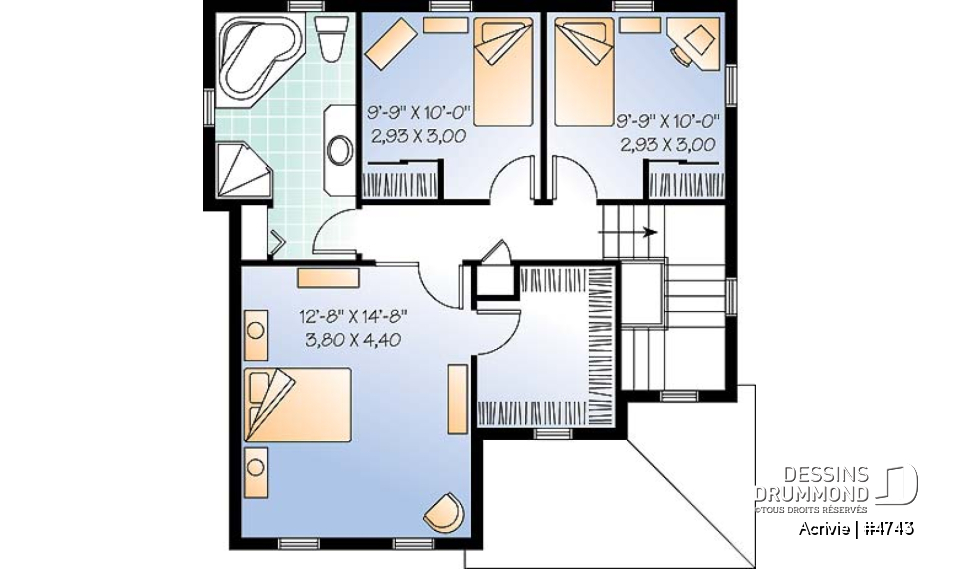 Étage - Plan de maison économique 3 chambres, chambre parent avec walk-in, salle de lavage au 1er - Acrivie