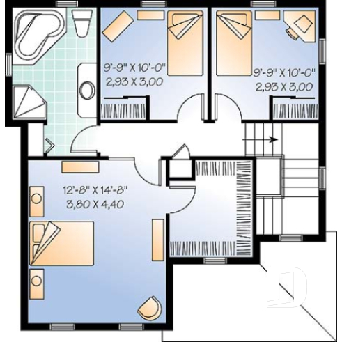 Étage - Plan de maison économique 3 chambres, chambre parent avec walk-in, salle de lavage au 1er - Acrivie
