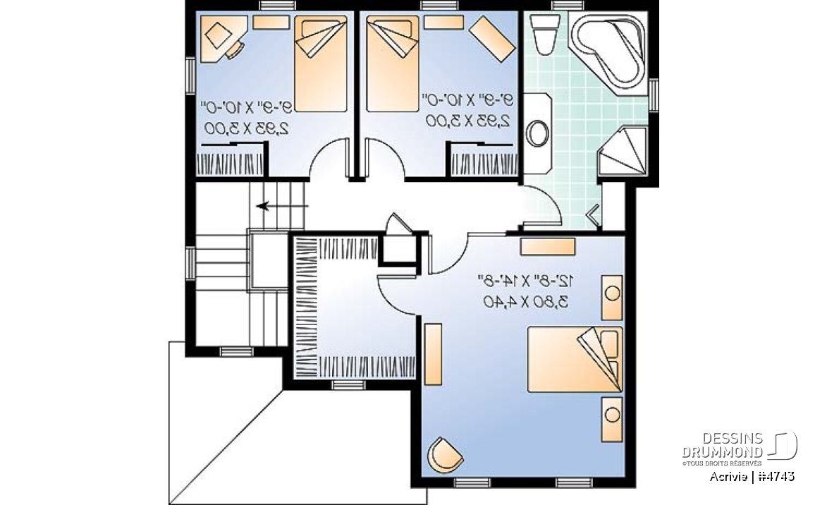 Étage - Plan de maison économique 3 chambres, chambre parent avec walk-in, salle de lavage au 1er - Acrivie