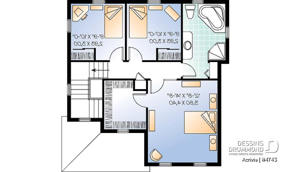 Étage - Plan de maison économique 3 chambres, chambre parent avec walk-in, salle de lavage au 1er - Acrivie
