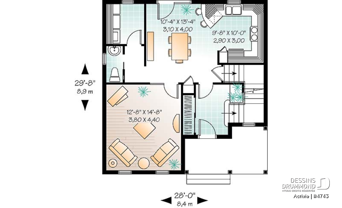 Rez-de-chaussée - Plan de maison économique 3 chambres, chambre parent avec walk-in, salle de lavage au 1er - Acrivie
