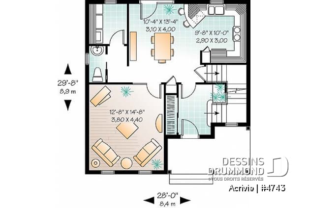 Rez-de-chaussée - Plan de maison économique 3 chambres, chambre parent avec walk-in, salle de lavage au 1er - Acrivie