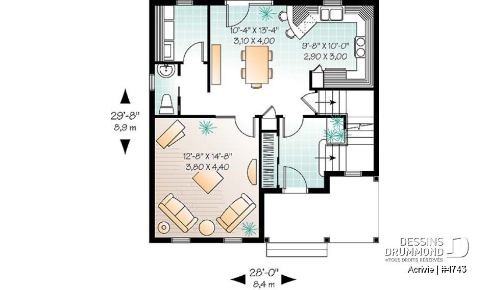 Rez-de-chaussée - Plan de maison économique 3 chambres, chambre parent avec walk-in, salle de lavage au 1er - Acrivie