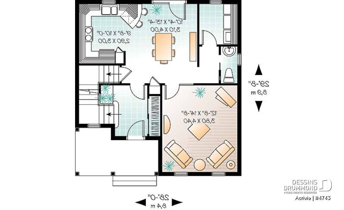 Rez-de-chaussée - Plan de maison économique 3 chambres, chambre parent avec walk-in, salle de lavage au 1er - Acrivie