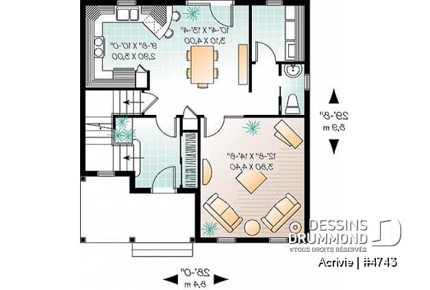 Rez-de-chaussée - Plan de maison économique 3 chambres, chambre parent avec walk-in, salle de lavage au 1er - Acrivie
