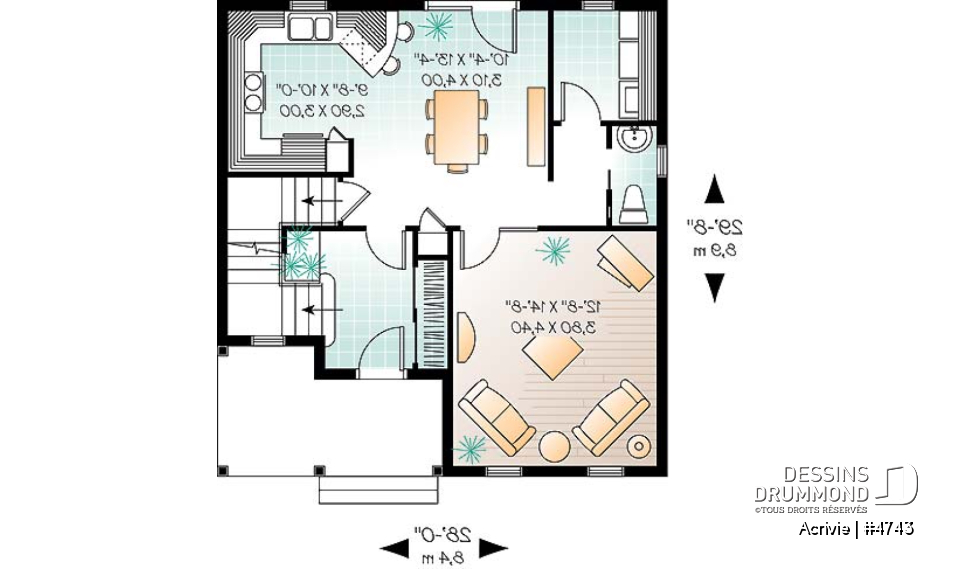 Rez-de-chaussée - Plan de maison économique 3 chambres, chambre parent avec walk-in, salle de lavage au 1er - Acrivie