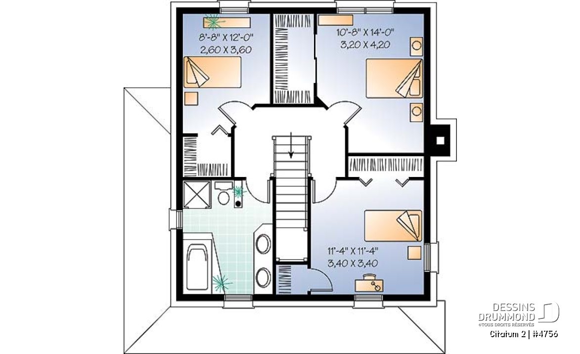 Étage - Modèle de maison colonial américain, à étages, aire ouverte, cuisine avec îlot, foyer, 3 chambres - Citatum 2