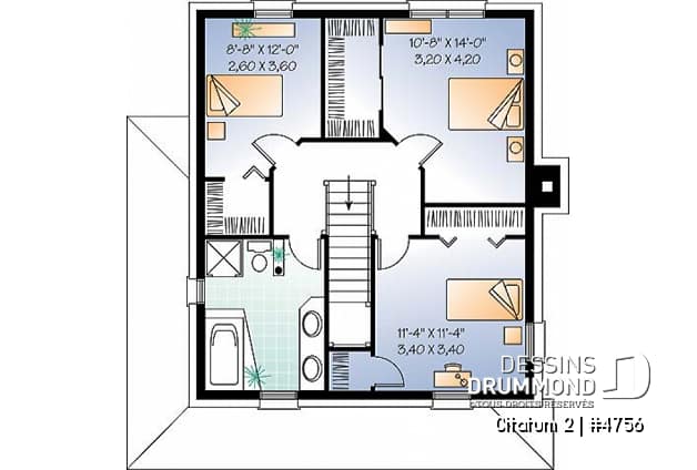 Étage - Modèle de maison colonial américain, à étages, aire ouverte, cuisine avec îlot, foyer, 3 chambres - Citatum 2