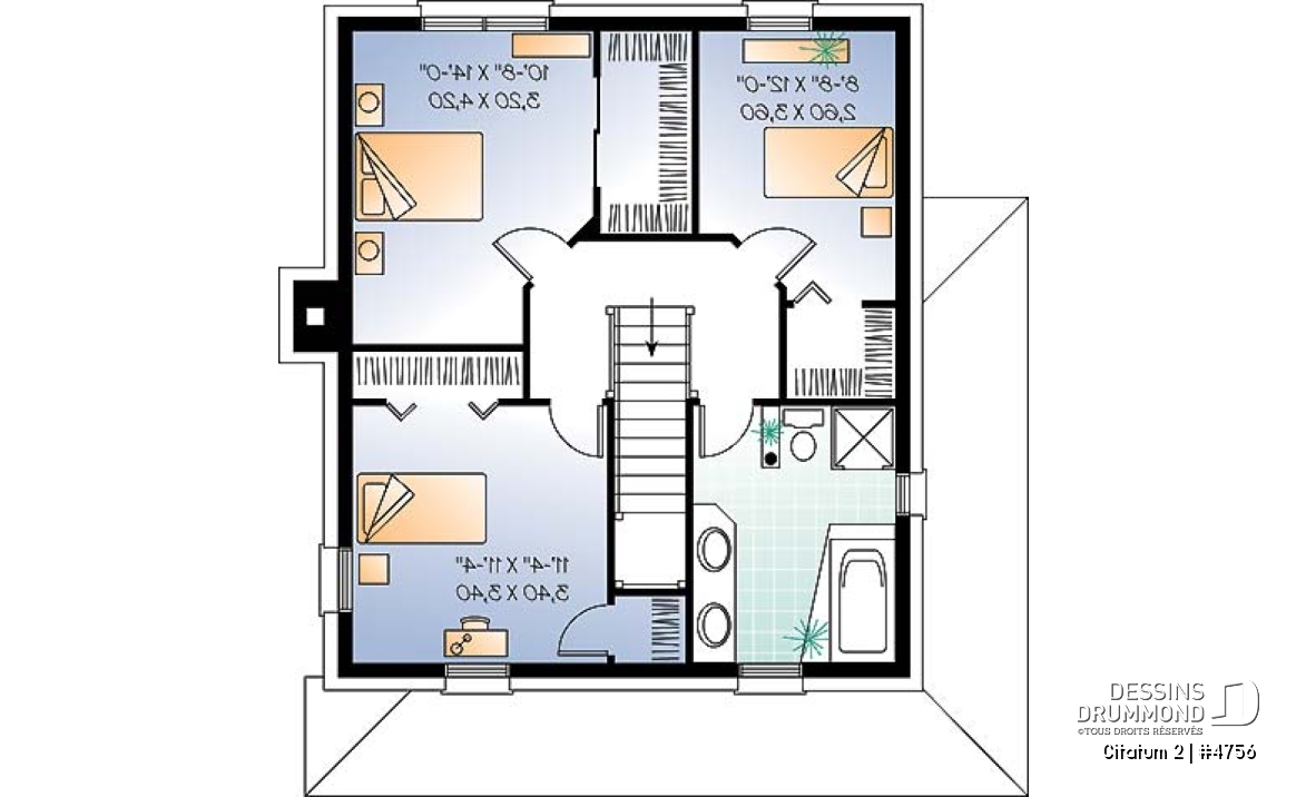 Étage - Modèle de maison colonial américain, à étages, aire ouverte, cuisine avec îlot, foyer, 3 chambres - Citatum 2