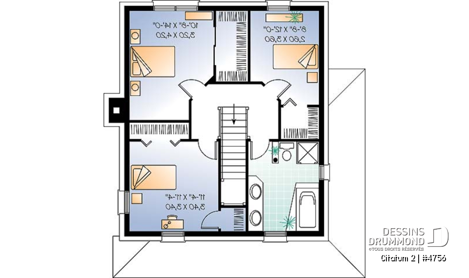 Étage - Modèle de maison colonial américain, à étages, aire ouverte, cuisine avec îlot, foyer, 3 chambres - Citatum 2