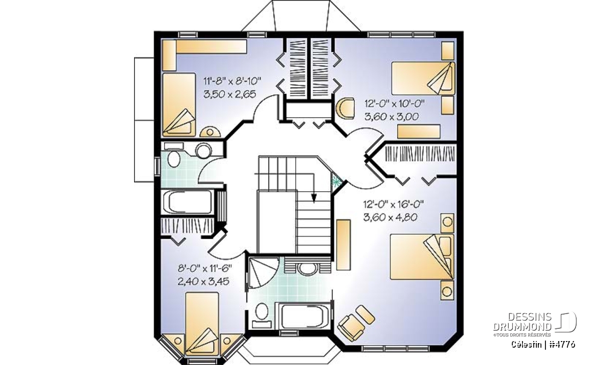 Étage - Plan de maison victorienne, 4 à 5 chambres, bureau à domicile, coin déjeuner, garde manger - Célestin